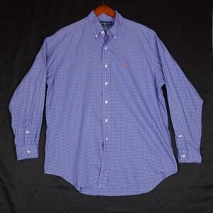Ralph Lauren‎ Button Down Shirt Mens L Blue Orange Plaid Classic Fit Cotton